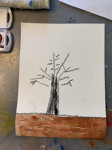 kids impressionist tree drawing
