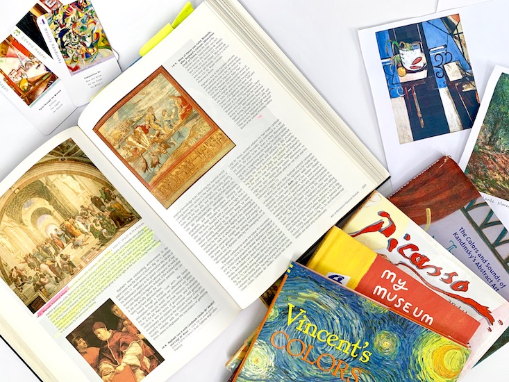 Resources I have to use for introducing Great Artists Inspired Projects to kids, including my old Art History textbook!  