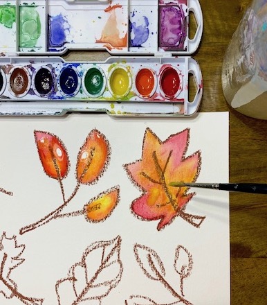 warm colored fall leaves painting project for kids