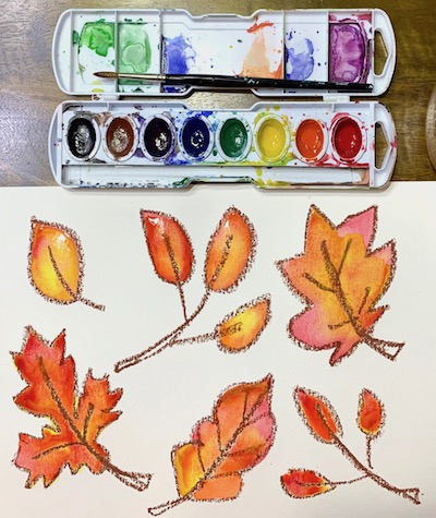 warm colored fall leaves painting project for kids
