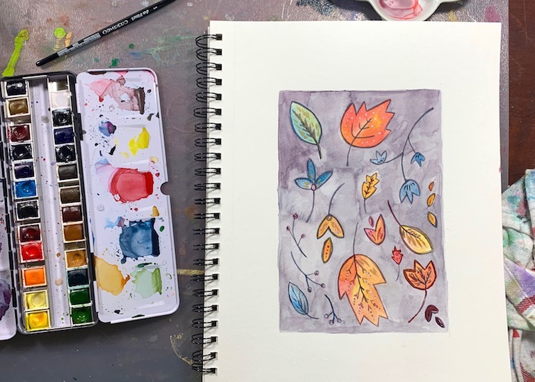add the details to your How to Paint Fall Leaves: Watercolor Tutorial