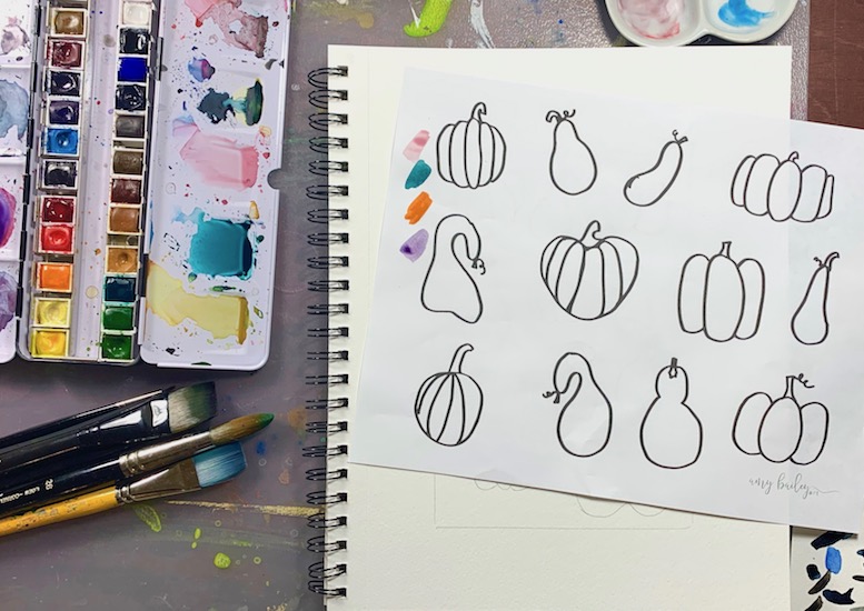 How to Paint a Pumpkin: Step by step fall watercolor painting with printables